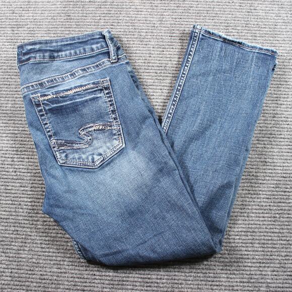 Silver Jeans Elyse Capri Womens W31 Blue Distressed Raw Hem Stretch - Picture 1 of 9
